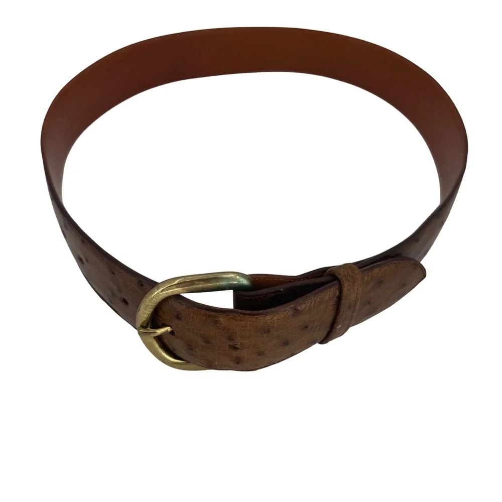 Little's San Antonio Ostrich Leather Belt Brown Brass Buckle Western‎ Texas 30